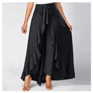 Women’s Black High Waist Ruffle Palazzo Culottes Skirt Pants Size Large